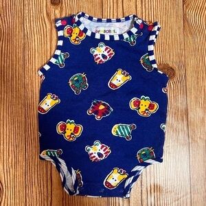 Gymboree Navy Bodysuit with Colorful Animal Patterns
